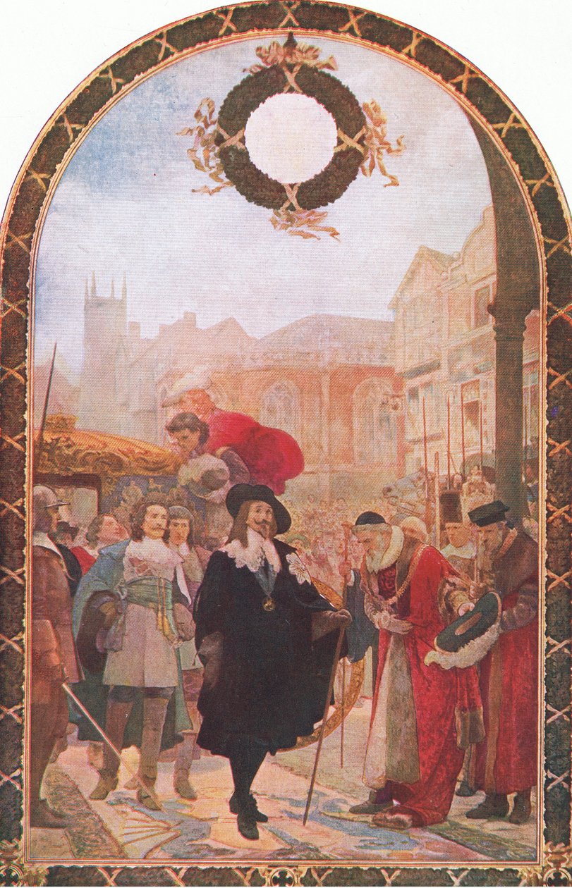 Carlo I che chiede i cinque membri alla Guildhall 1641, illustrazione da La Storia del Popolo Britannico pubblicata da Waverley, c.1940 da S. J. Soloman