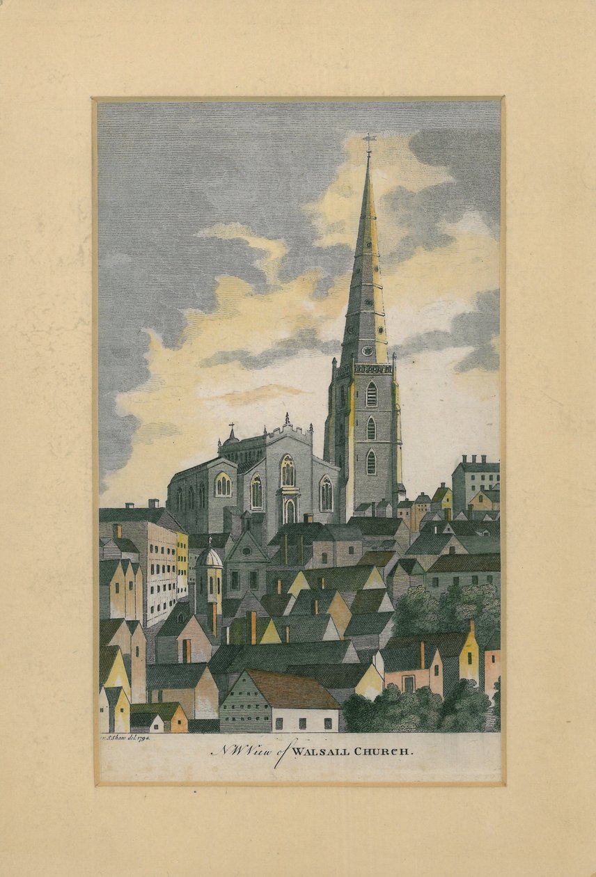 Vista nord-ovest della Chiesa di Walsall, 1794 da S. Shaw