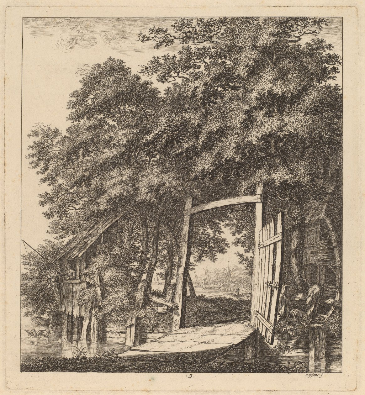 Un Cancello Rustico accanto a un Lago, 1764 da Salomon Gessner