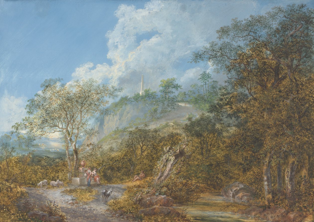Paesaggio arcadico con un obelisco, 1785 da Salomon Gessner