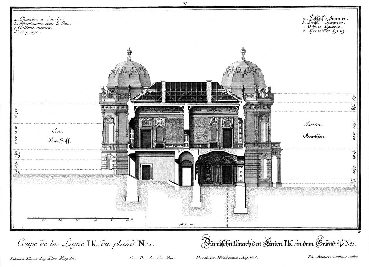 Sezione del tratto laterale occidentale a due piani da Salomon Kleiner