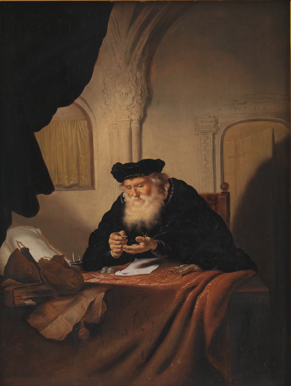 Un vecchio che conta i suoi soldi da Salomon Koninck