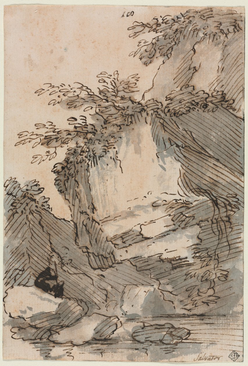 Figure presso una pozza rocciosa da Salvator Rosa