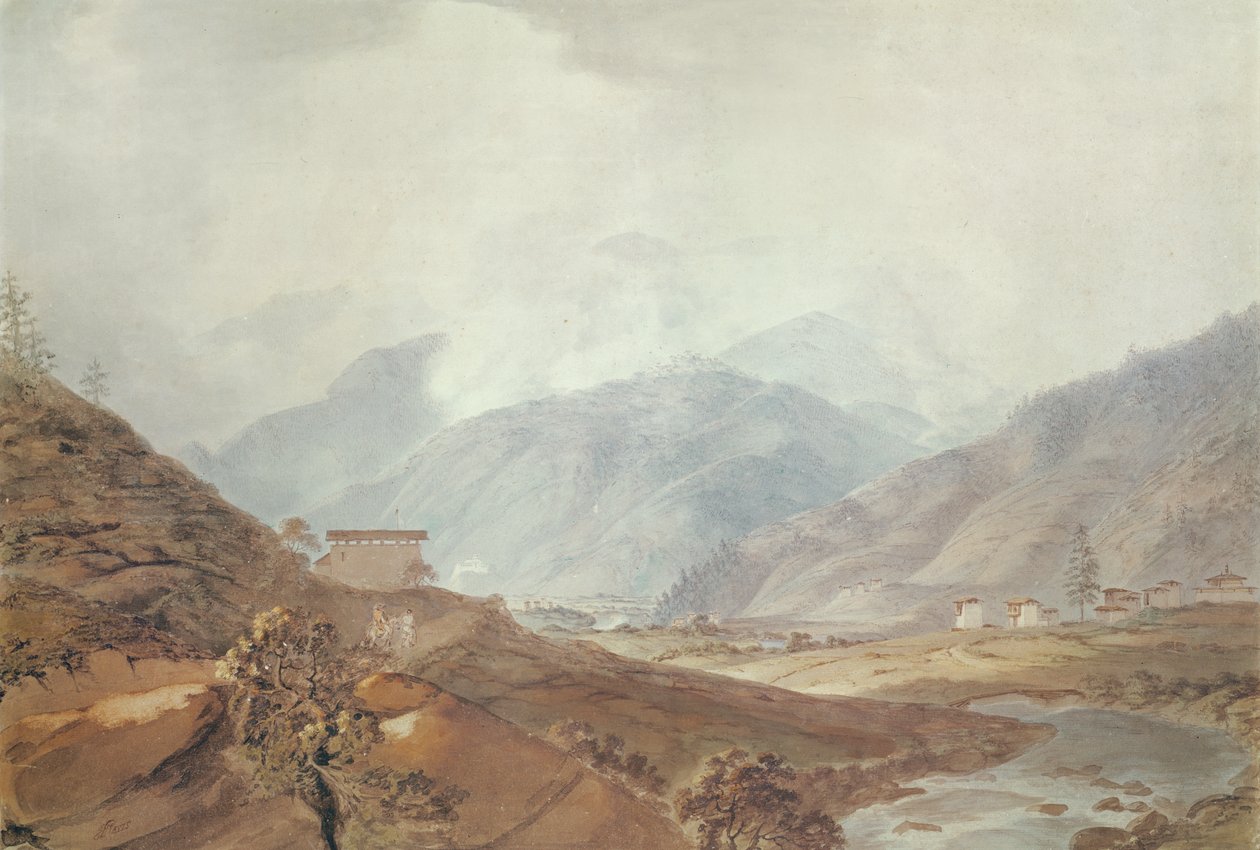 Scena di montagna vicino a Thimphu, Bhutan, 1783 da Samuel Davis
