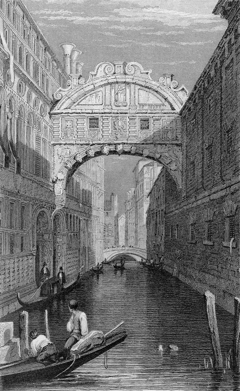 Il Ponte dei Sospiri, Venezia, inciso da Robert Wallis, 1829 da Samuel Prout