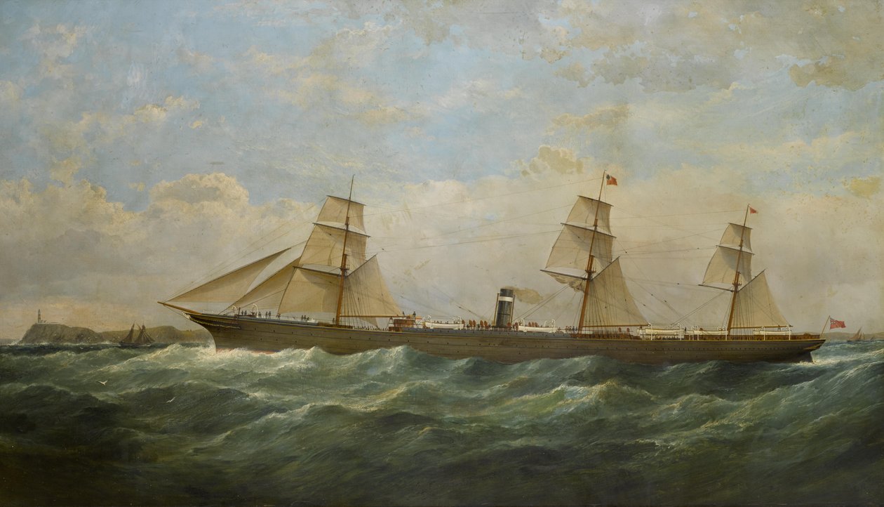 La S.S. City of Berlin in uscita passando il faro di Cape Pine da Samuel Walters