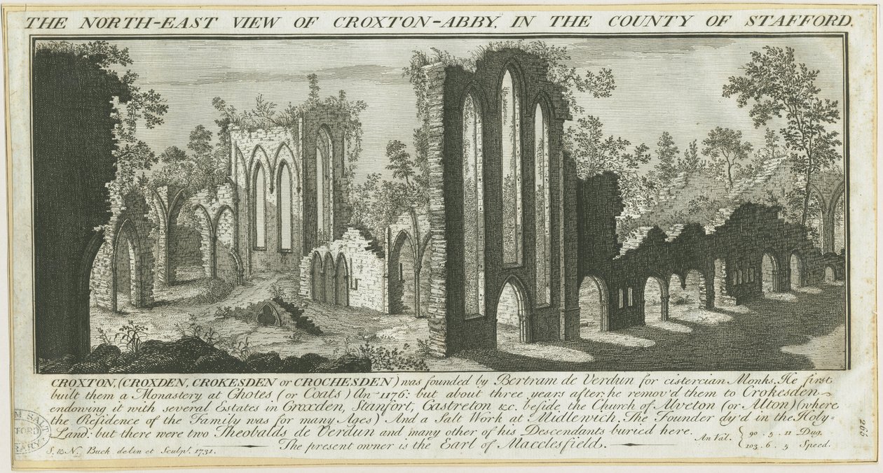 Abbazia di Croxden: incisione da Samuel Buck