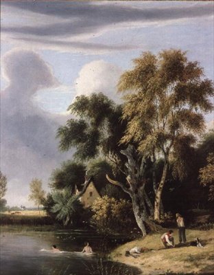 Ragazzi che fanno il bagno in un ruscello da Samuel David Colkett