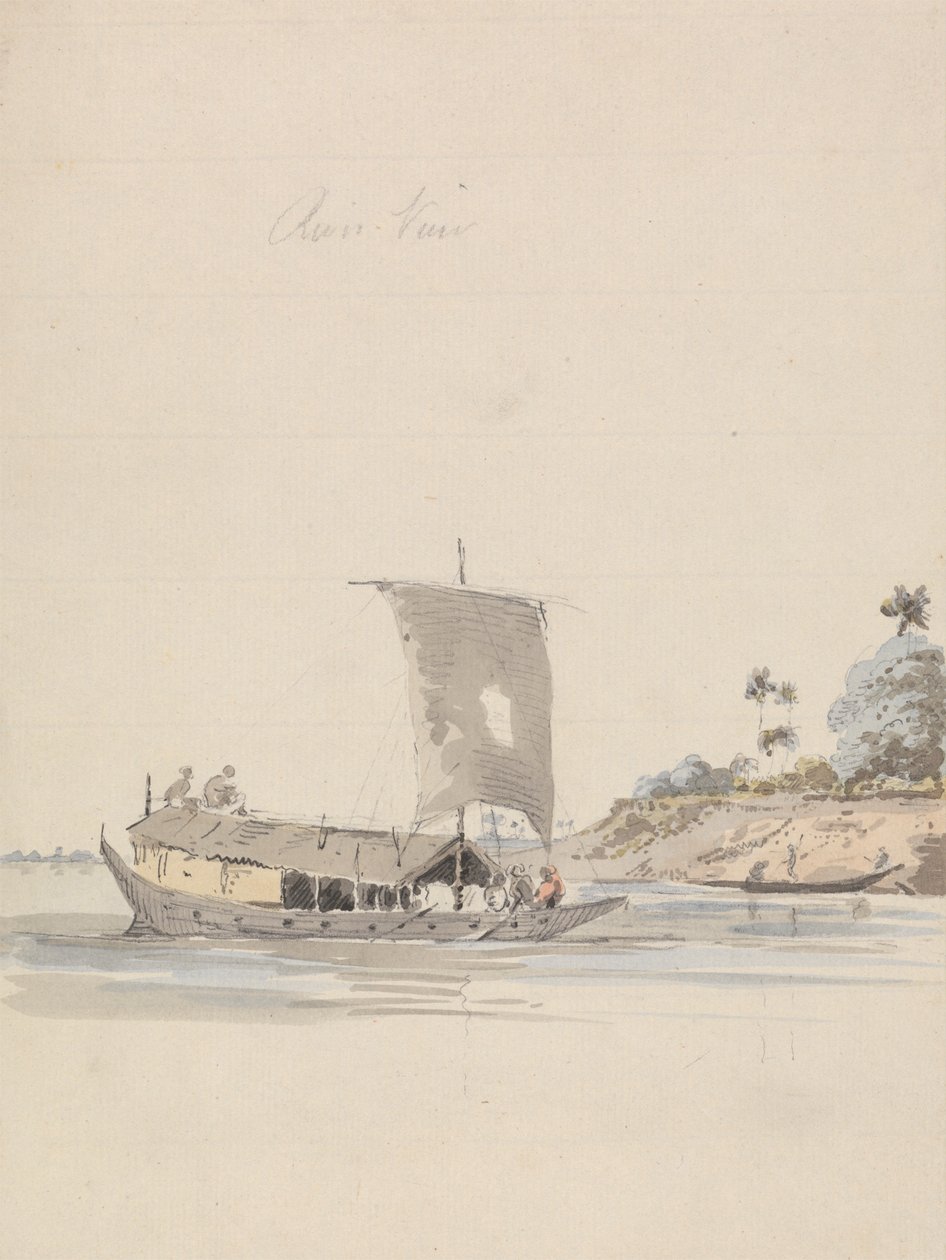 Vista sul fiume con una giunca (vicino a Rajmahal?) da Samuel Davis