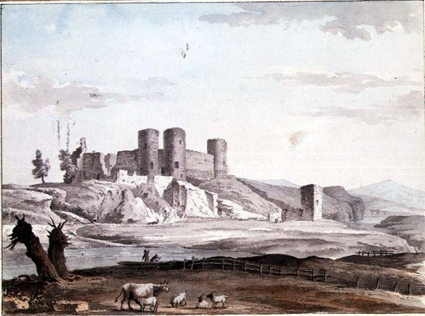 Castello di Rhuddlan dal ponte da Samuel Hieronymous Grimm