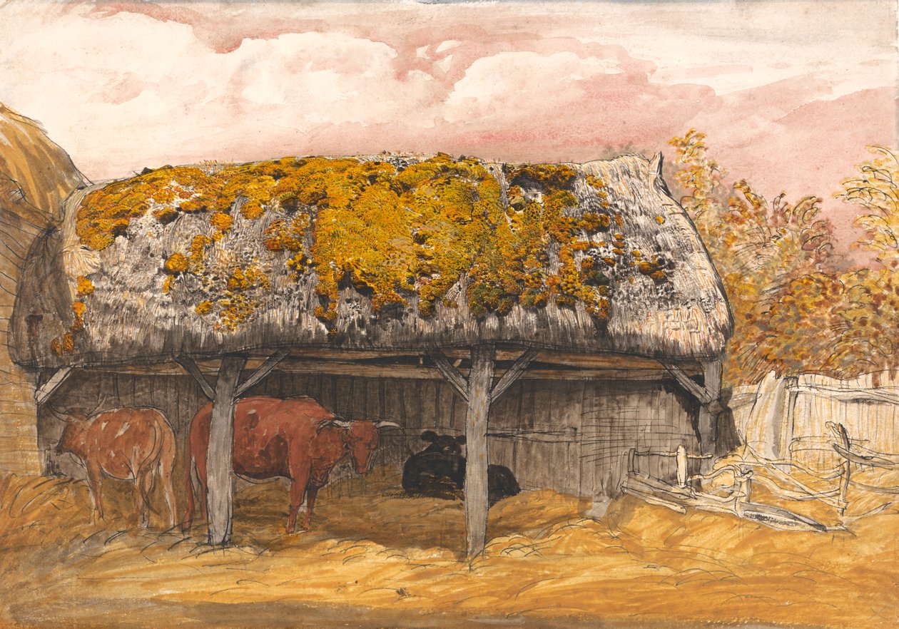 Una stalla con un tetto muschioso da Samuel Palmer