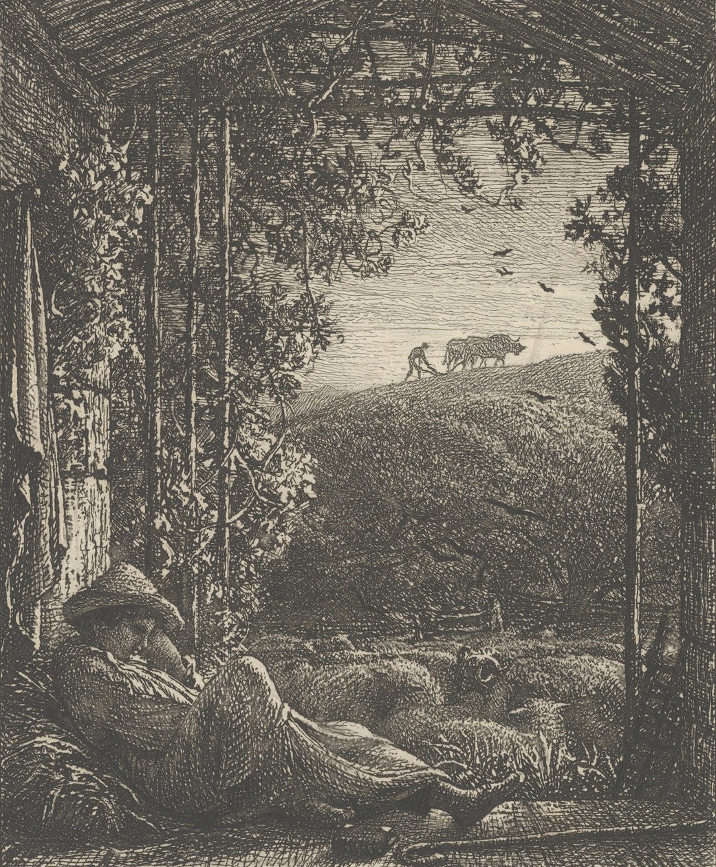 Il pastore dormiente, mattina presto, 1857 da Samuel Palmer