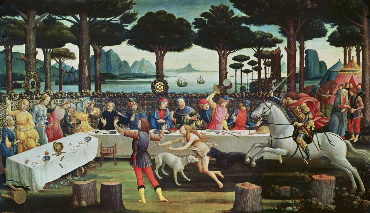 Il banchetto nei boschi di pini: Scena III della storia di Nastagio degli Onesti, c.1483 da Sandro Botticelli