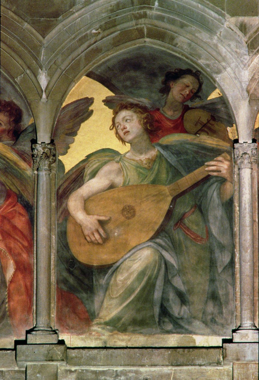 Angelo musicale in un chiostro trompe l