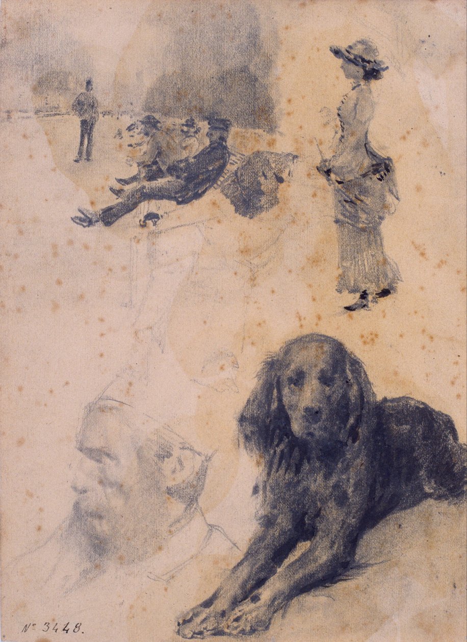 Studi di figure e studio di cane da Santiago Rusiñol