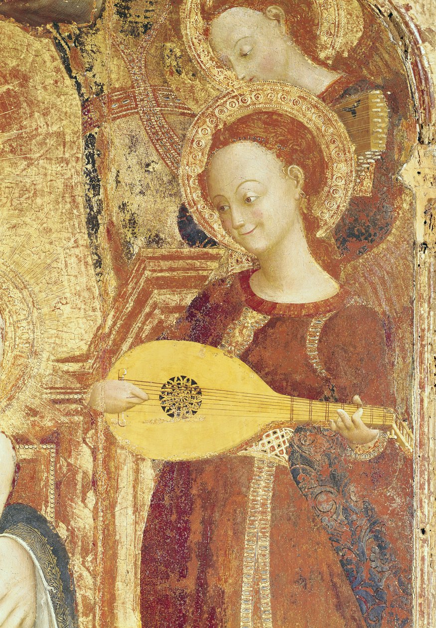 Vergine e Bambino in trono con sei angeli, dettaglio di un angelo musicista, 1437-44 da Stefano Sassetta