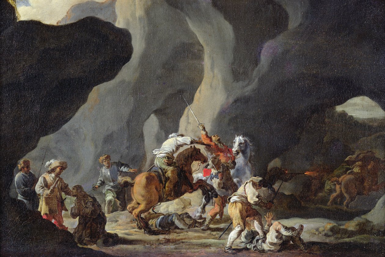Attacco dei viaggiatori, c.1634-37 da Sébastien Bourdon