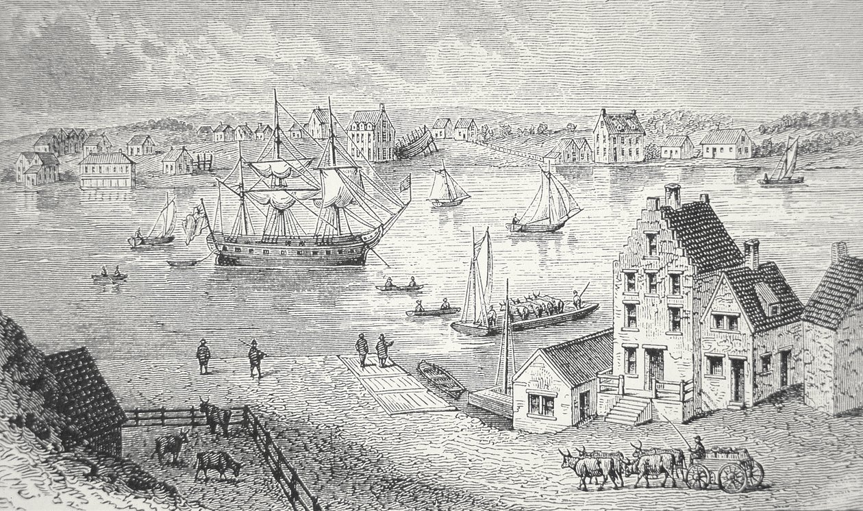 Il traghetto, New York, c.1750 da School American