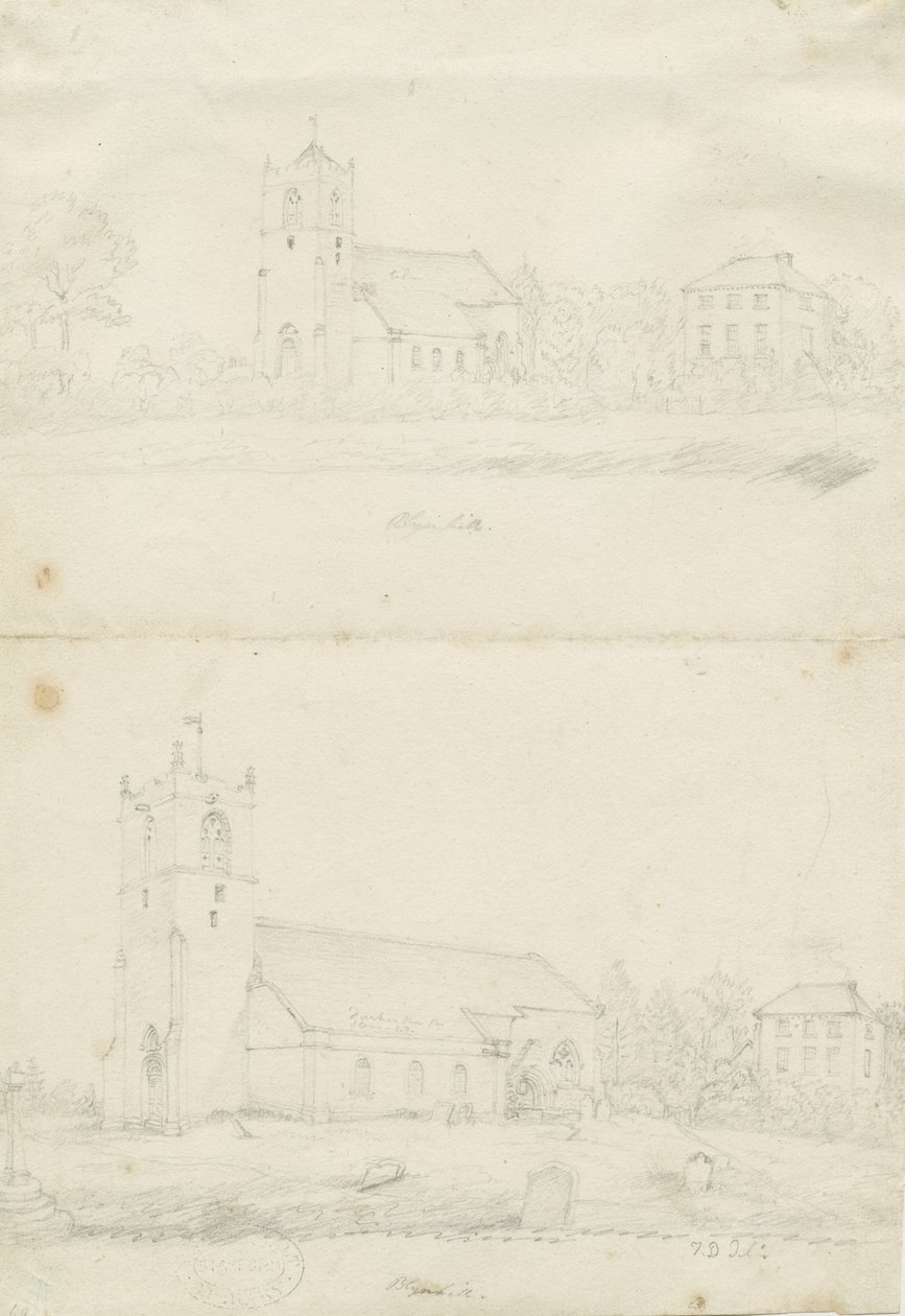 Chiesa di Blymhill: disegni a matita, nd [1797] da School English