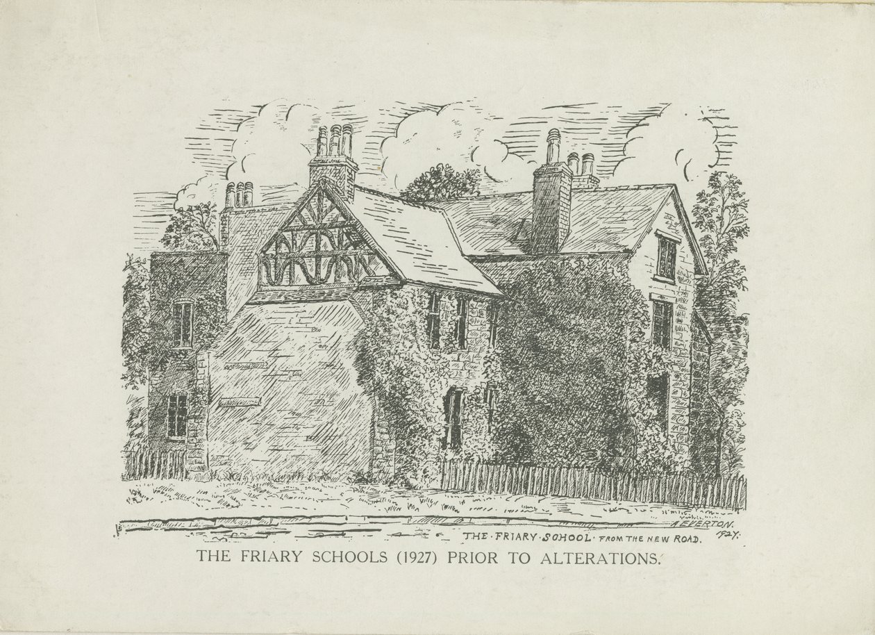 Lichfield - Friary Schools: incisione a linee da School English