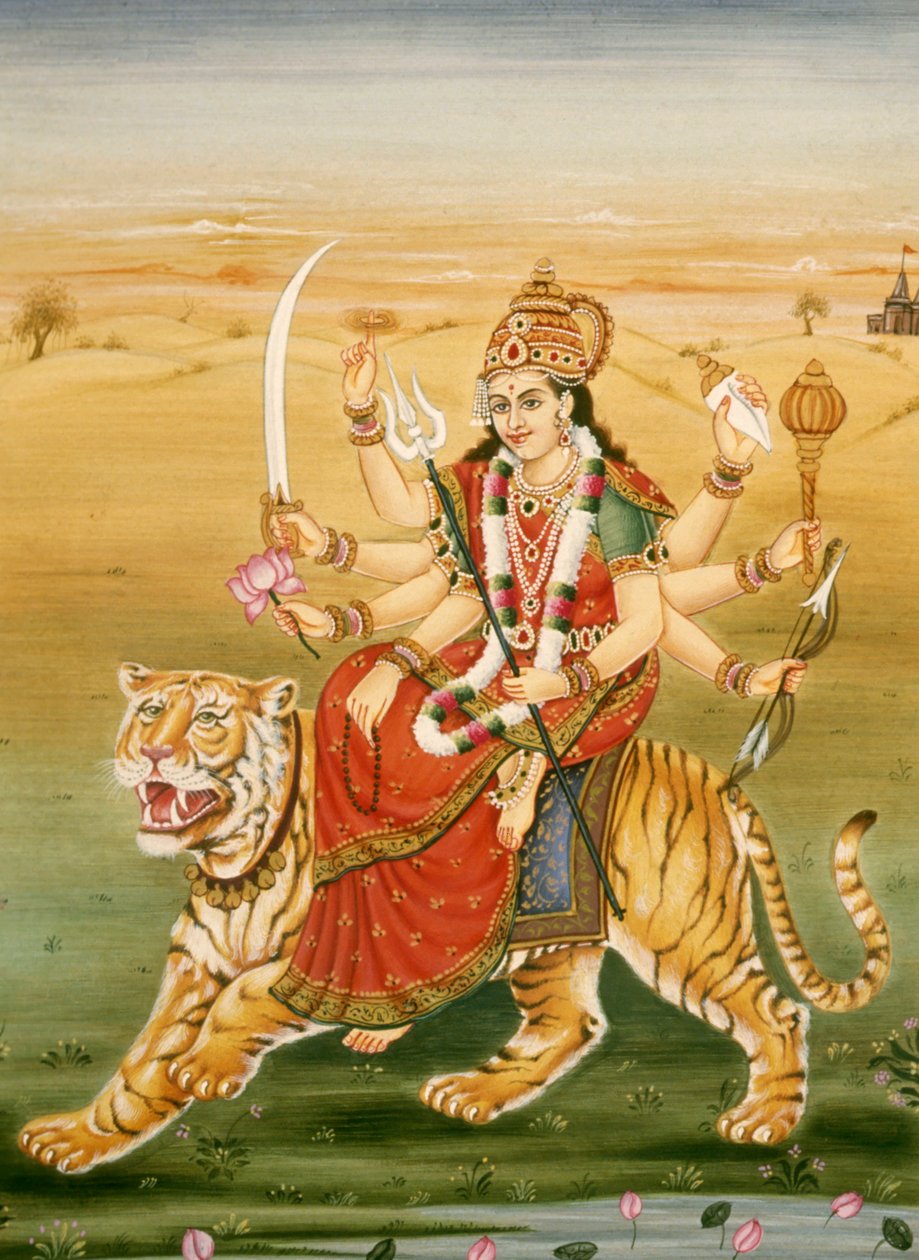 Dea Durga, Miniatura su Carta da School Indian