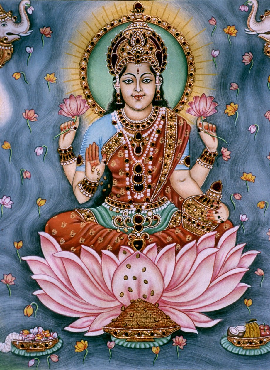Miniatura della Dea Lakshmi su carta da School Indian