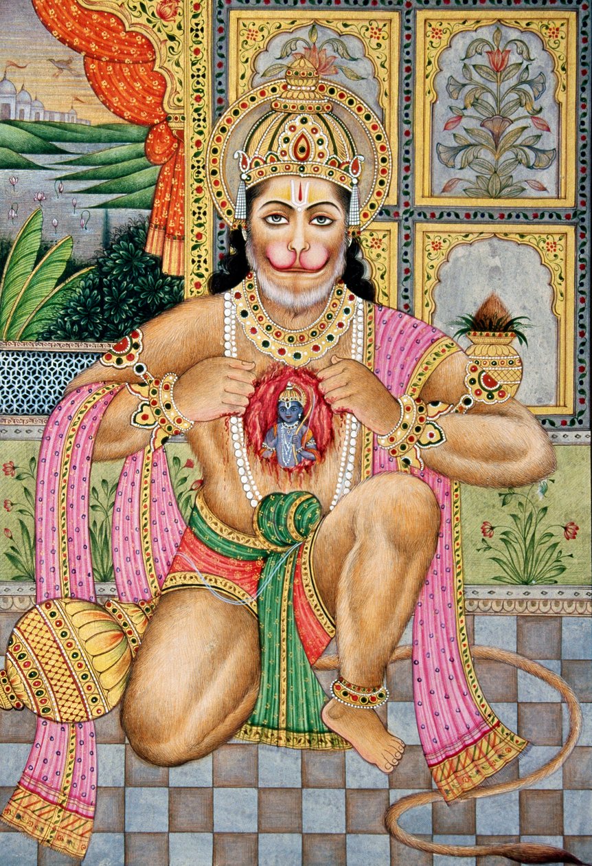Miniatura di Lord Hanuman su carta da School Indian
