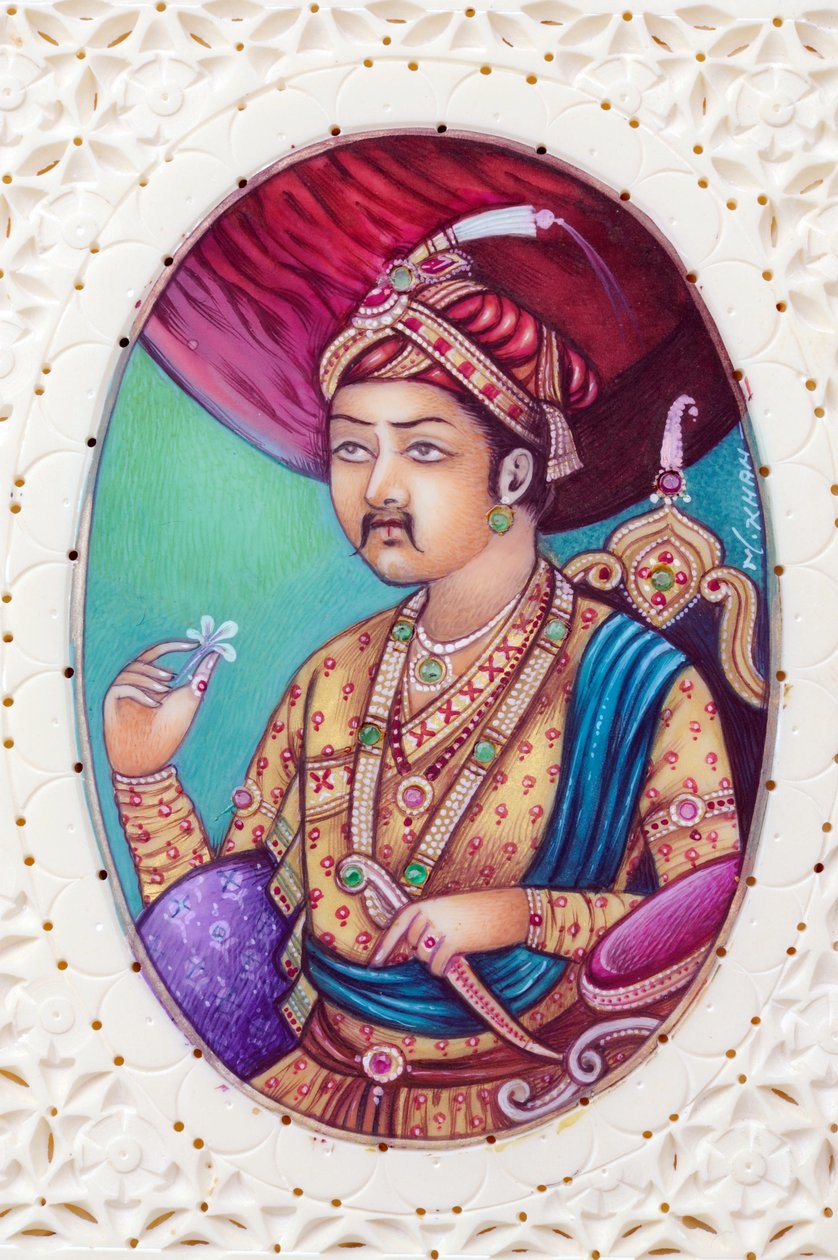Miniatura del Mughal Imperatore Akbar da School Indian