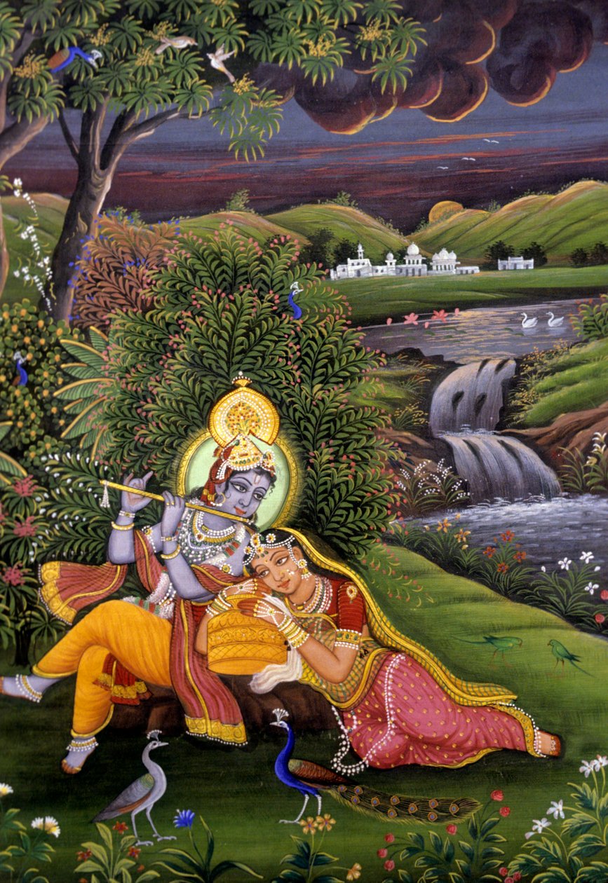 Pittura Miniatura di Radha Krishna da School Indian