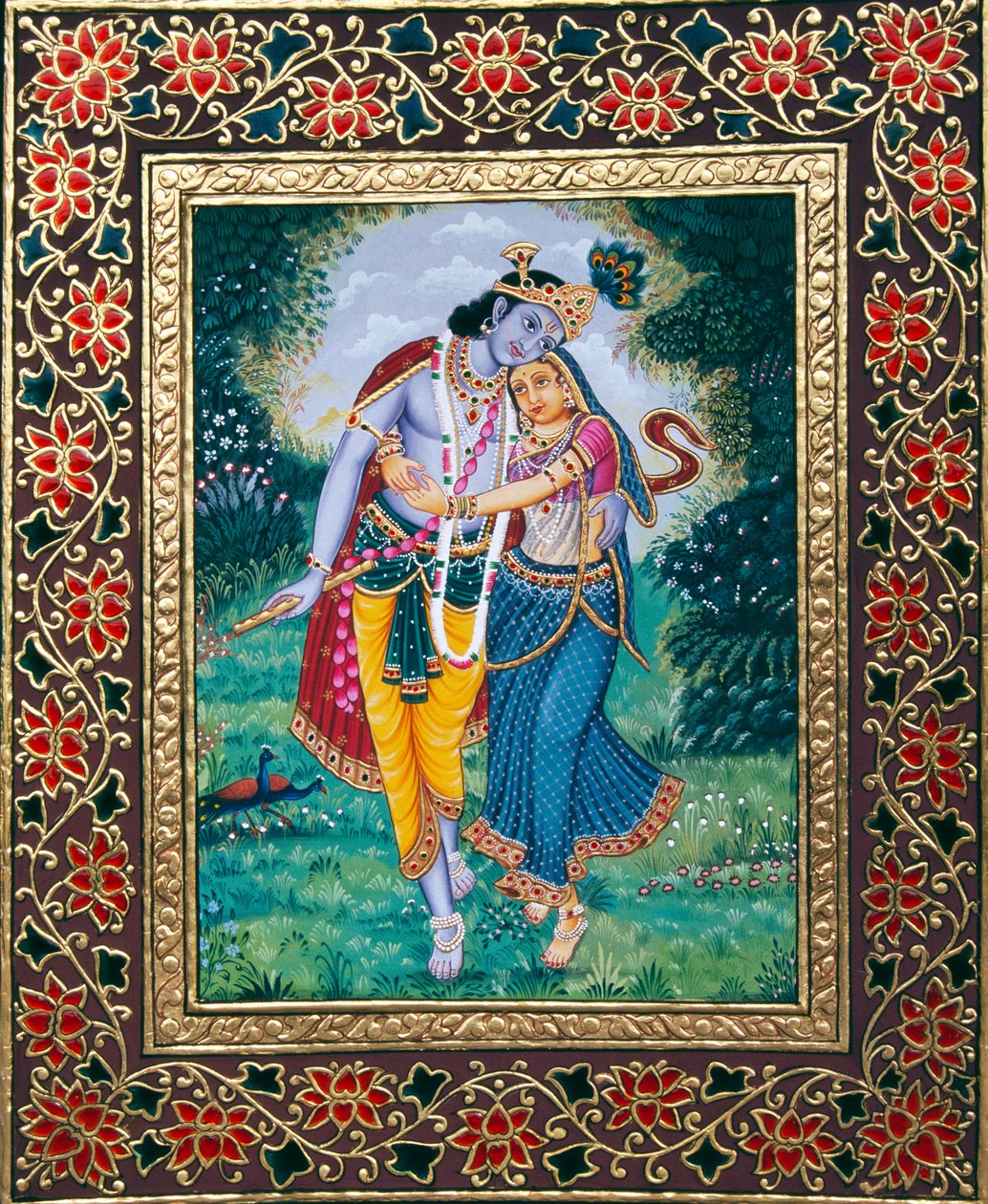 Radha Krishna Miniatura su carta da School Indian
