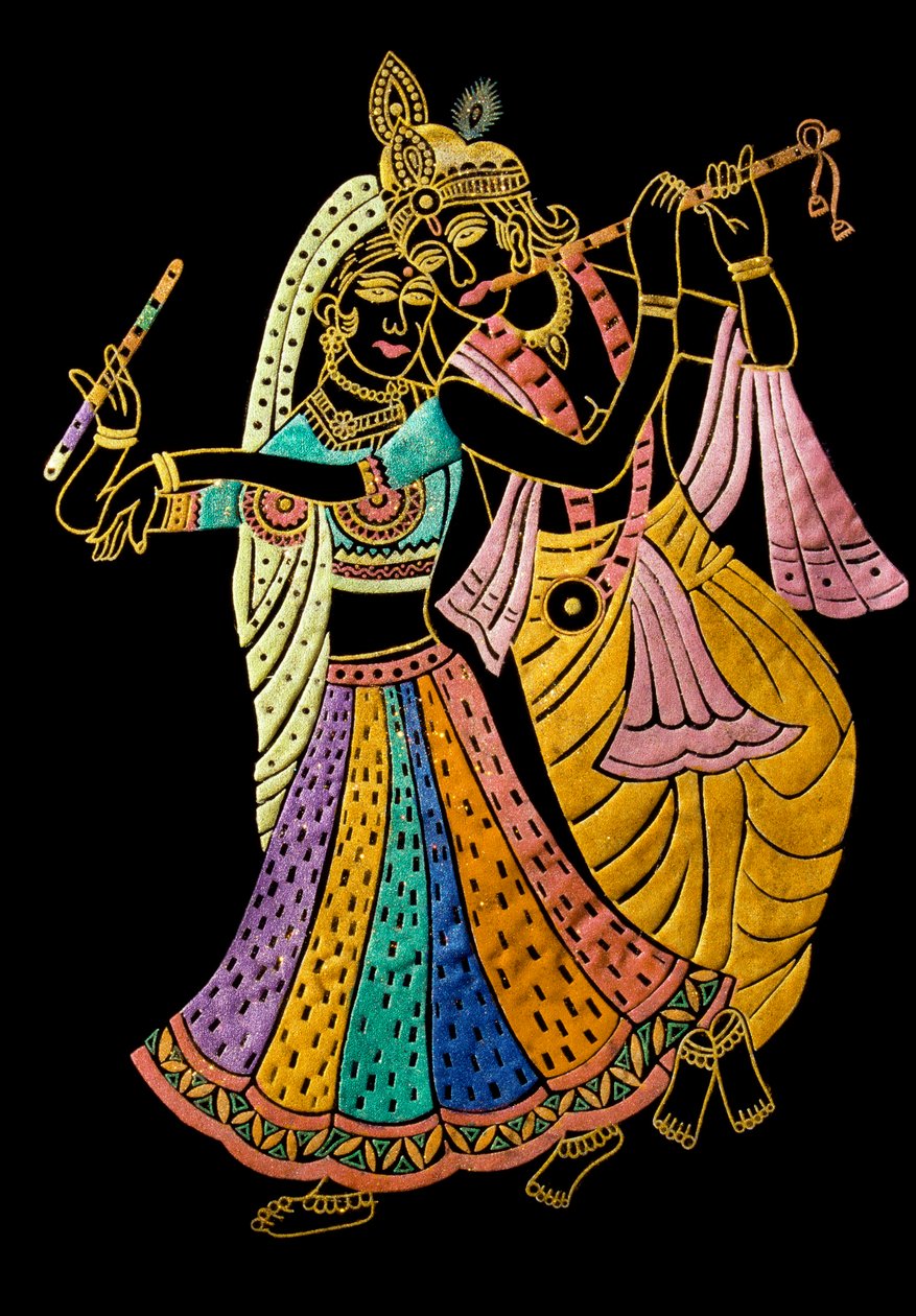 Radha Krishna Miniatura su Velluto da School Indian