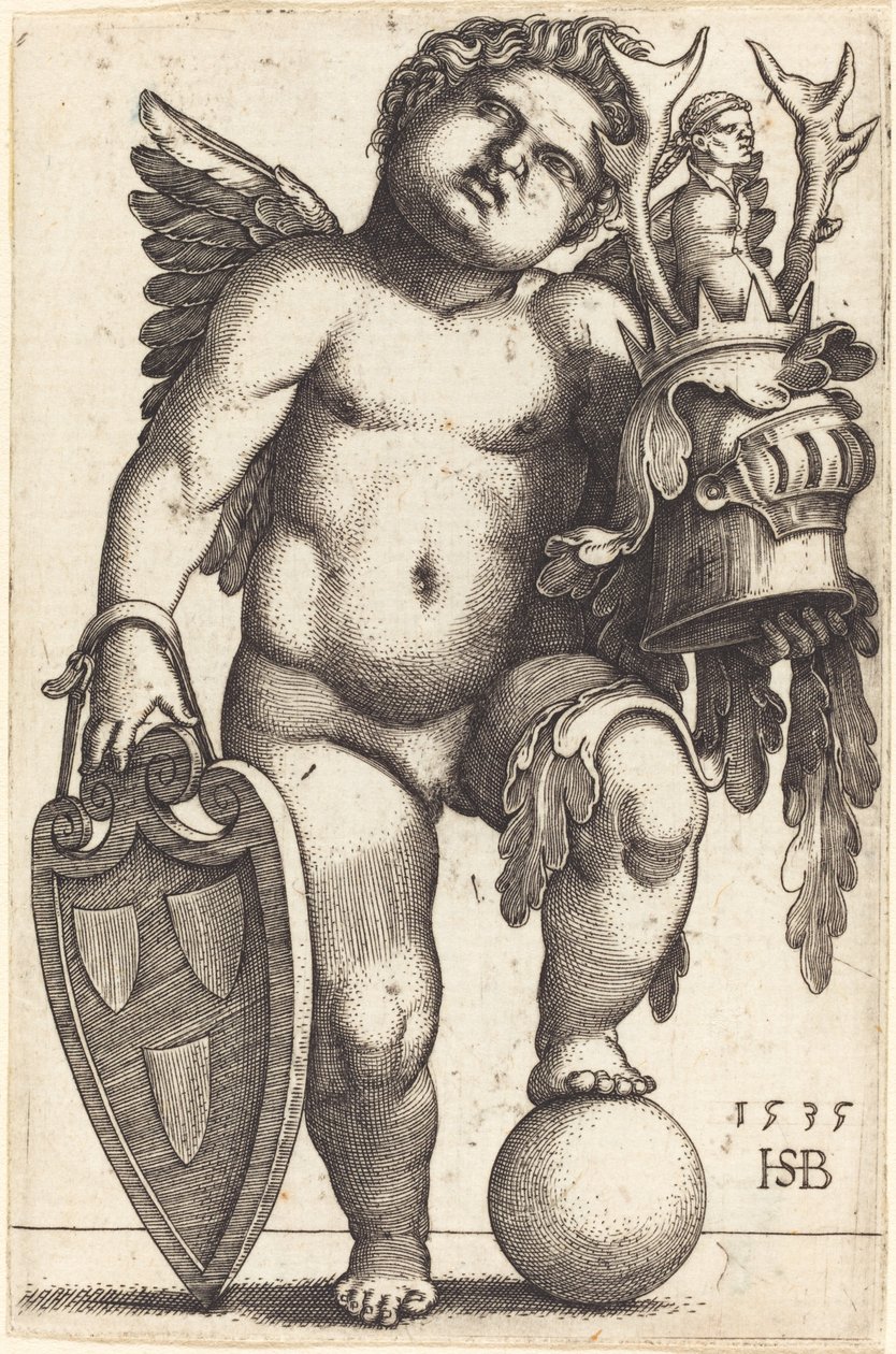 Genio femminile che tiene uno stemma da Sebald Beham