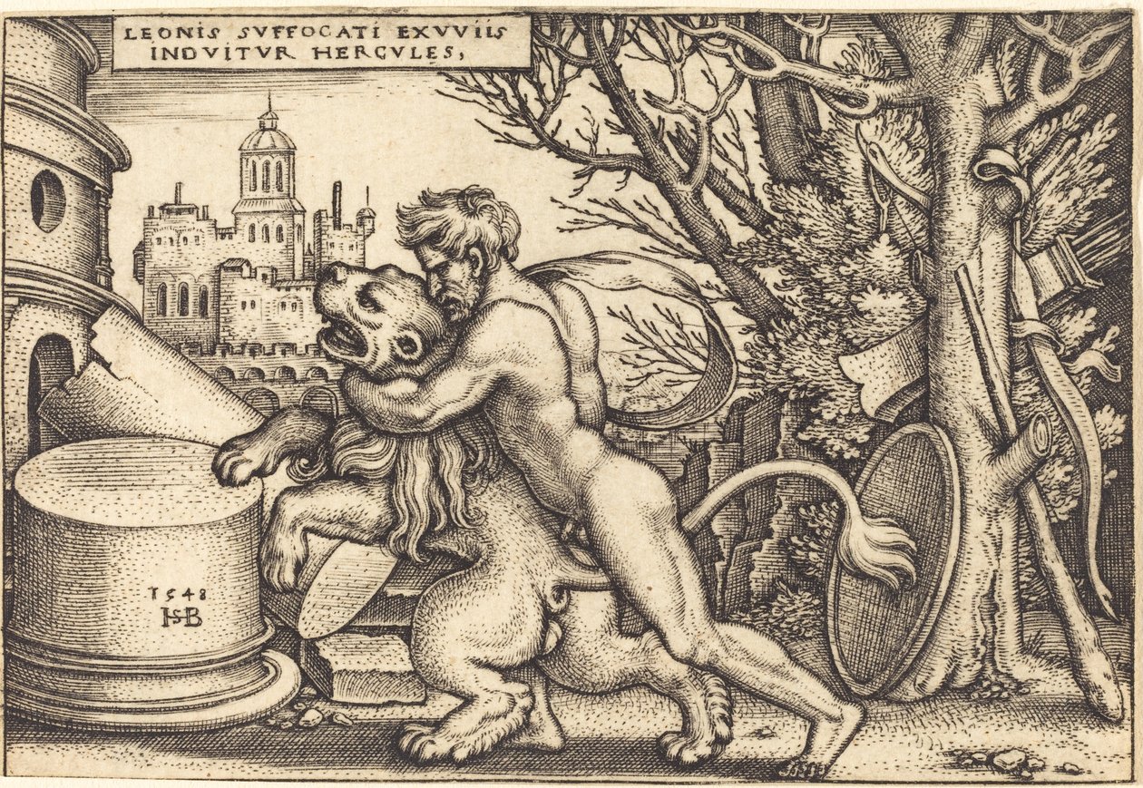 Ercole uccide il leone di Nemea da Sebald Beham