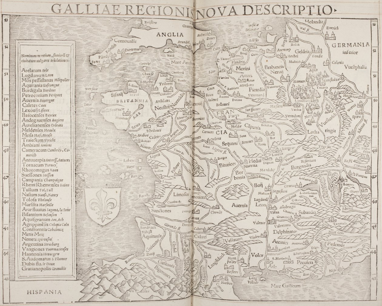 Cosmographia, dettaglio di Galliae da Sebastian Munster