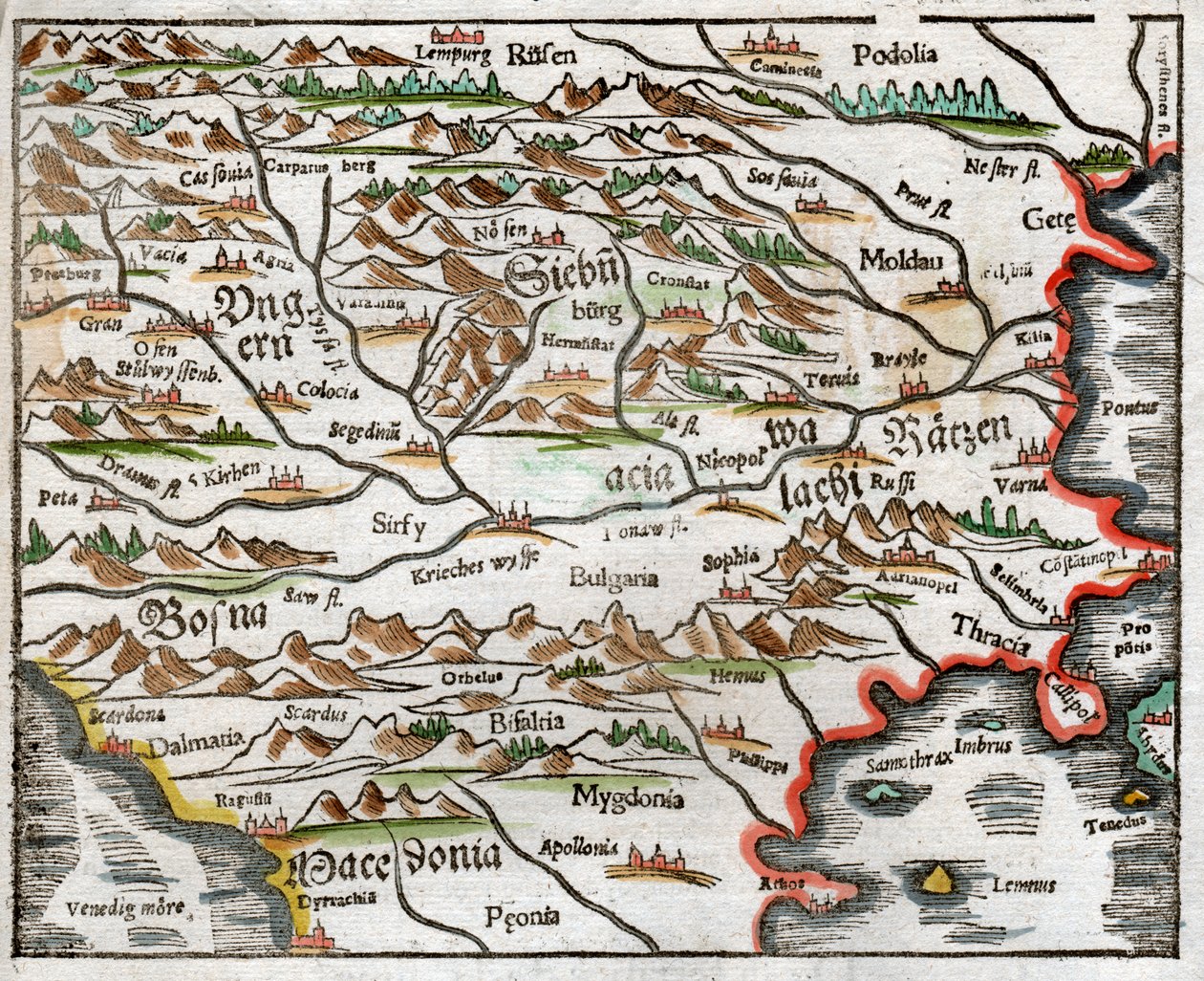 Europa orientale e Balcani 1575 da Sebastian Munster