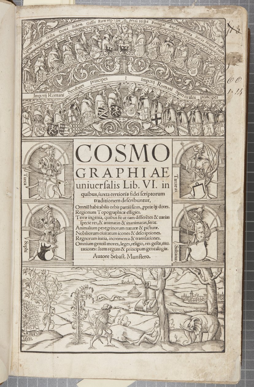 Pagina del titolo di Cosmographia, 1544 da Sebastian Munster