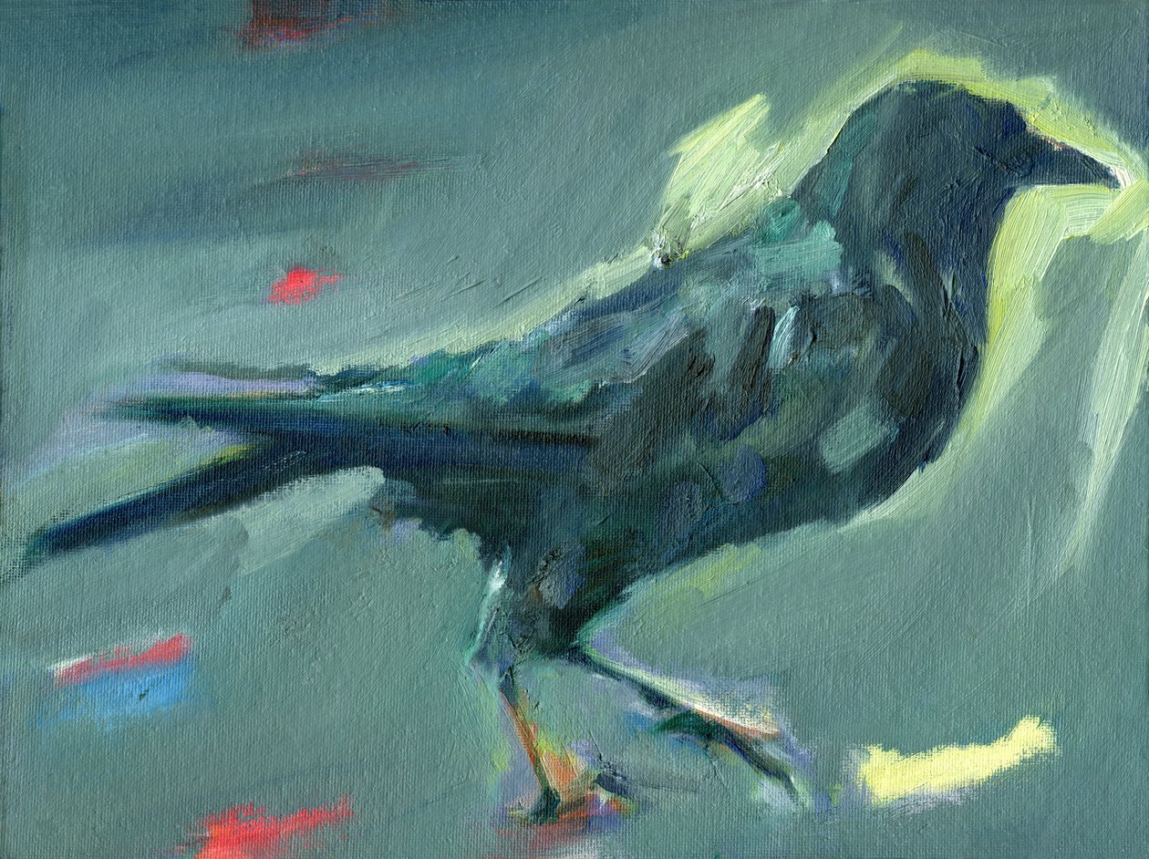 Corvo che cammina, 2024 (olio su tavola) da Shaun Carey