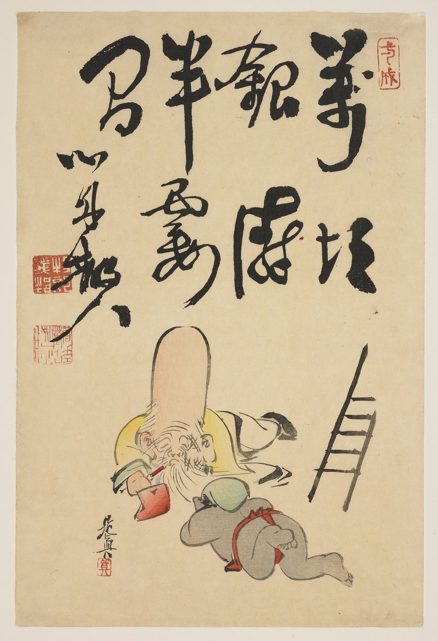 (Fukurokuju e Daikoku dei) da Shibata Zeshin