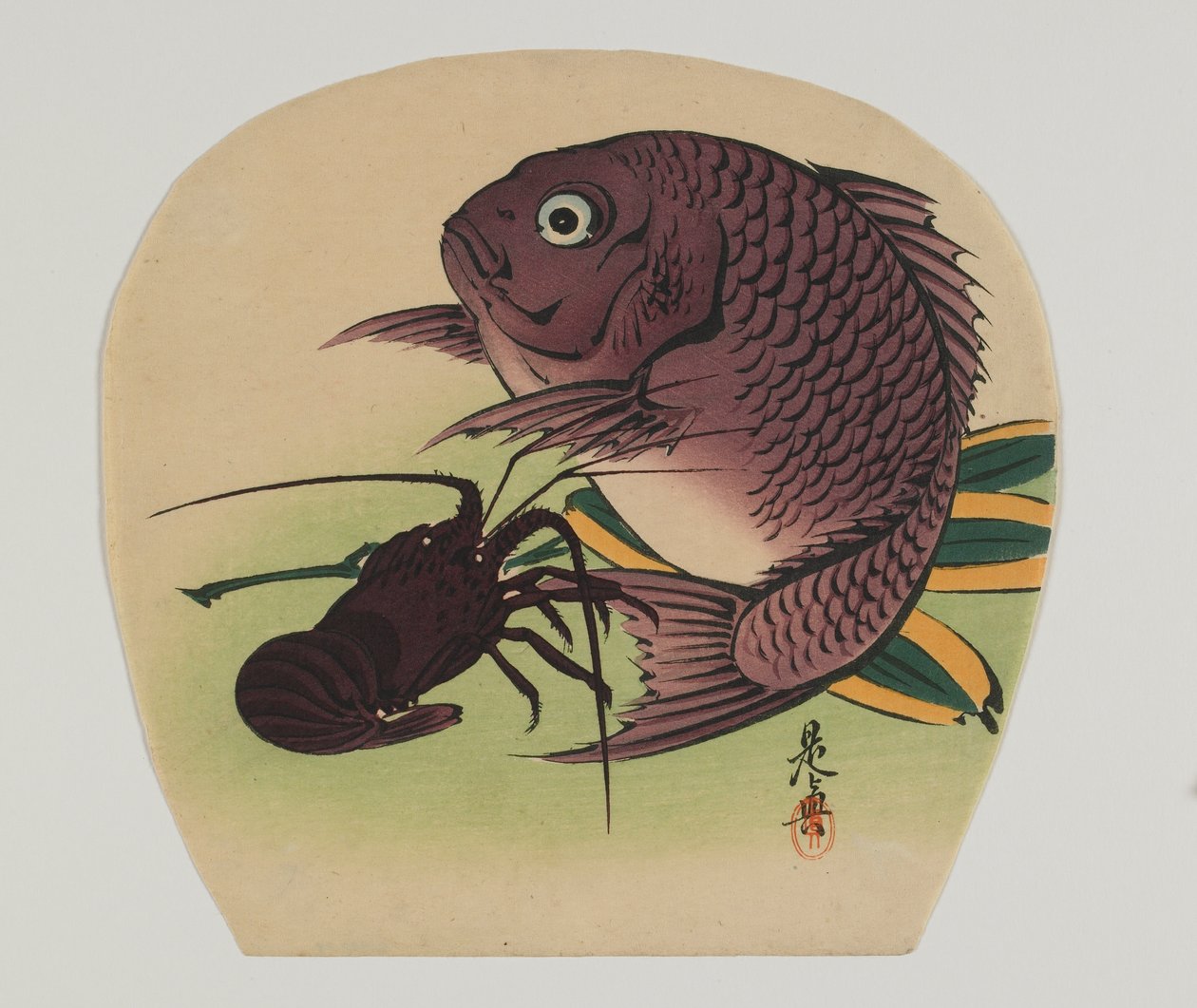 Stampa per un uchiwa; carpa e aragosta, era Meiji, fine XIX secolo da Shibata Zeshin