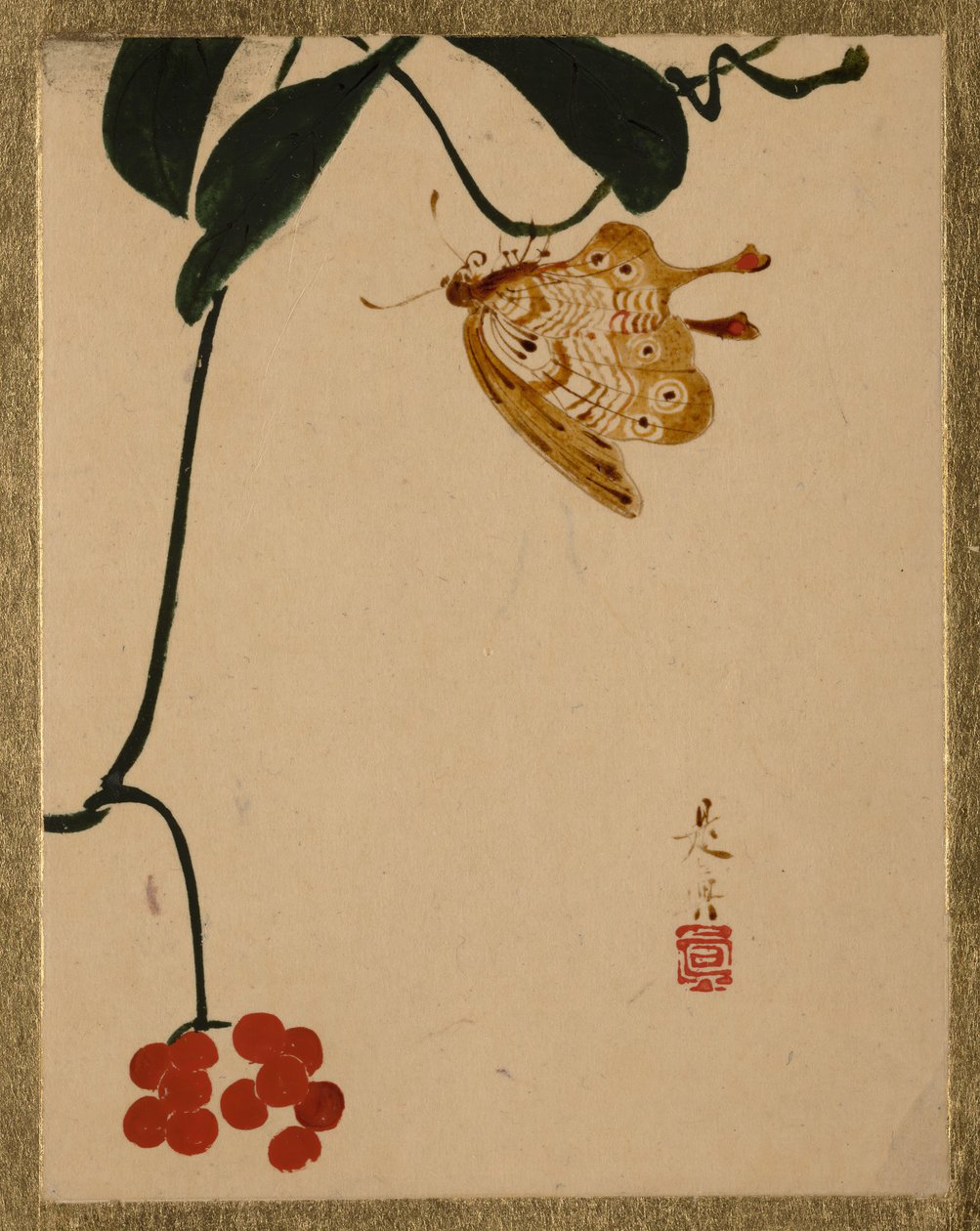 Pianta di Bacche Rosse e Farfalla da Shibata Zeshin
