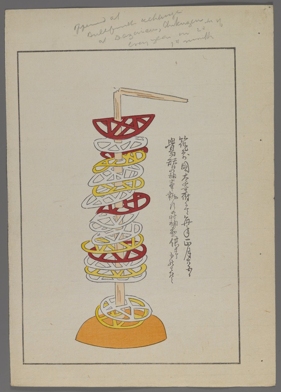 Giochi giapponesi, da Unai no tomo (Gli amici di un bambino) di Shimizu Seifu, 1891-1923. Dischi geometrici traforati su bastone. da Shimizu Seifu
