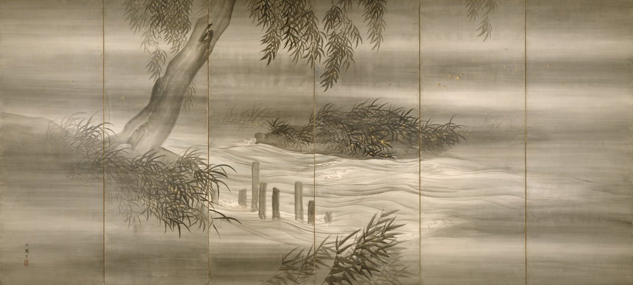 Paesaggio fluviale con lucciole, 1874 da Shiokawa Bunrin
