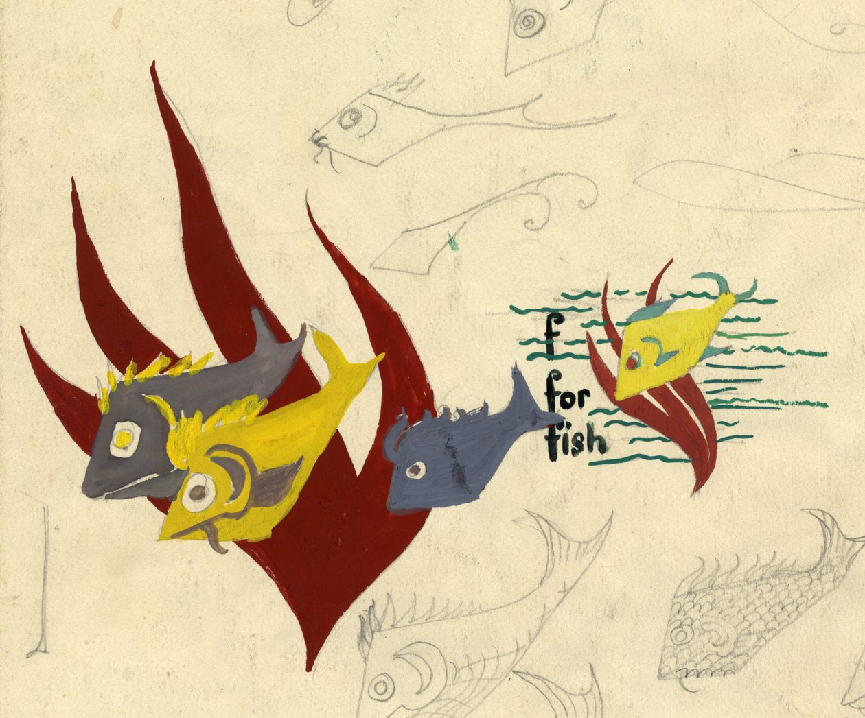 Illustrazione di pesce, c. 1950 da Shirley Markham