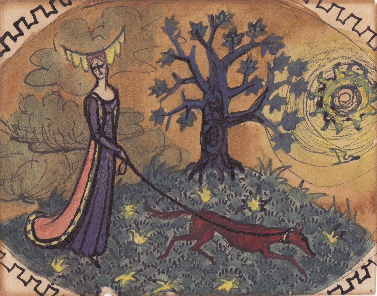 Dama medievale e cane, c. 1950 da Shirley Markham