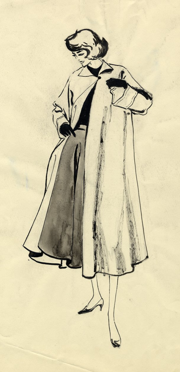 Donna in cappotto e gonna ampia da Shirley Markham