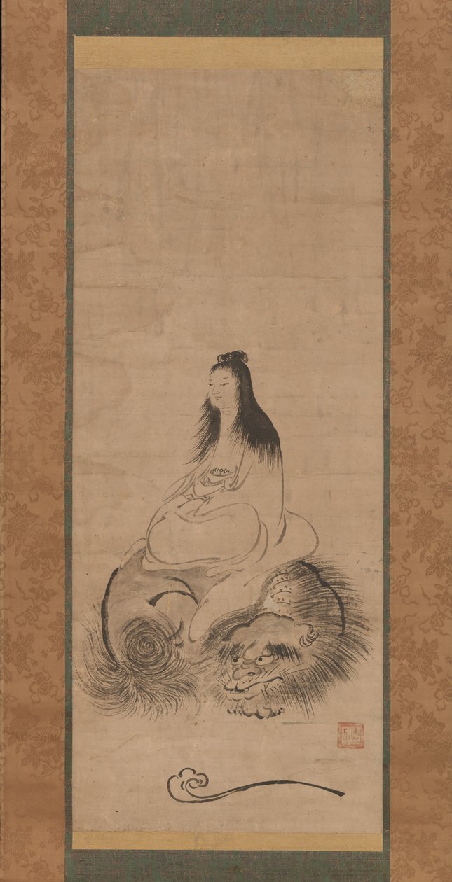 Monju su un leone, fine XV secolo da Shusei