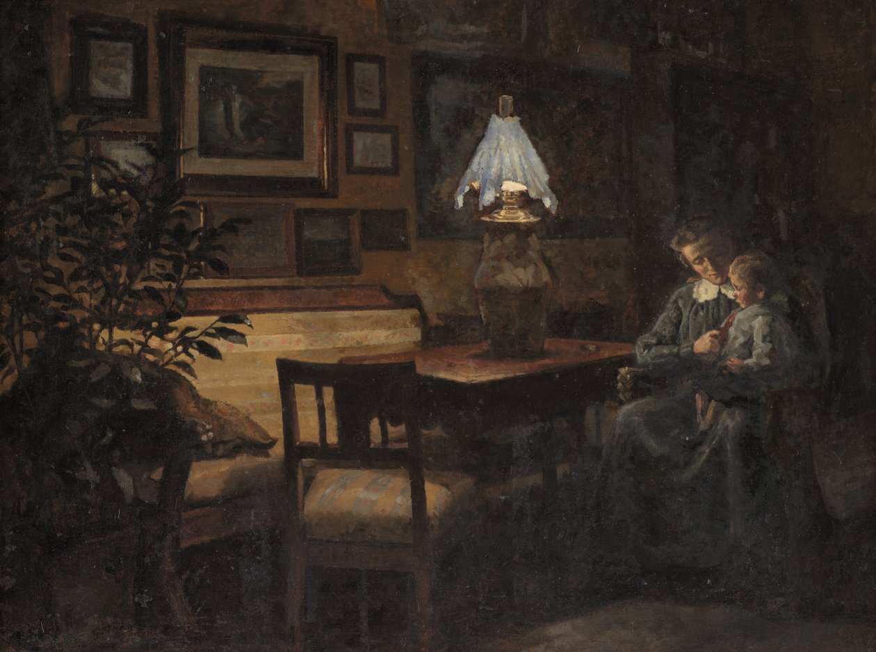 Interno serale. Madre e bambino da Sigurd Wandel