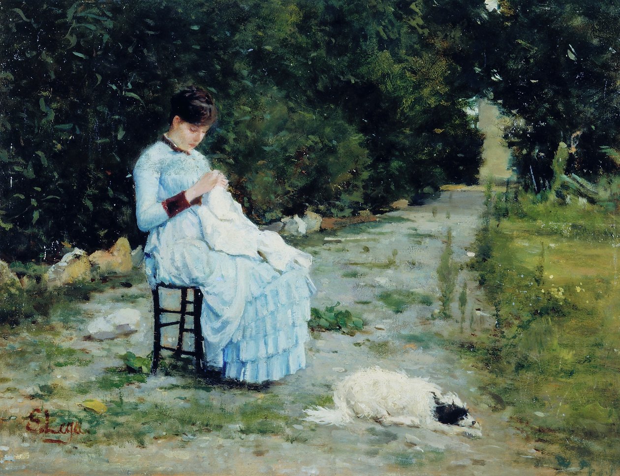 Nel giardino, c.1883 da Silvestro Lega