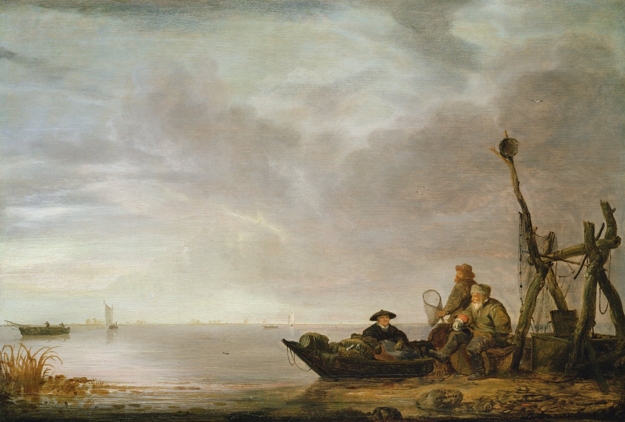 Pescatore sulla riva da Simon de Vlieger