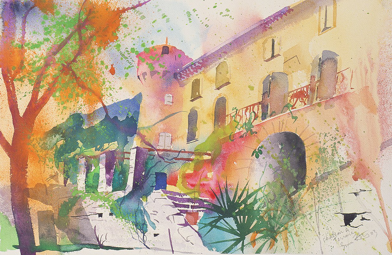 Chateau e terrazza, 2003 (acquerello su carta) da Simon Fletcher